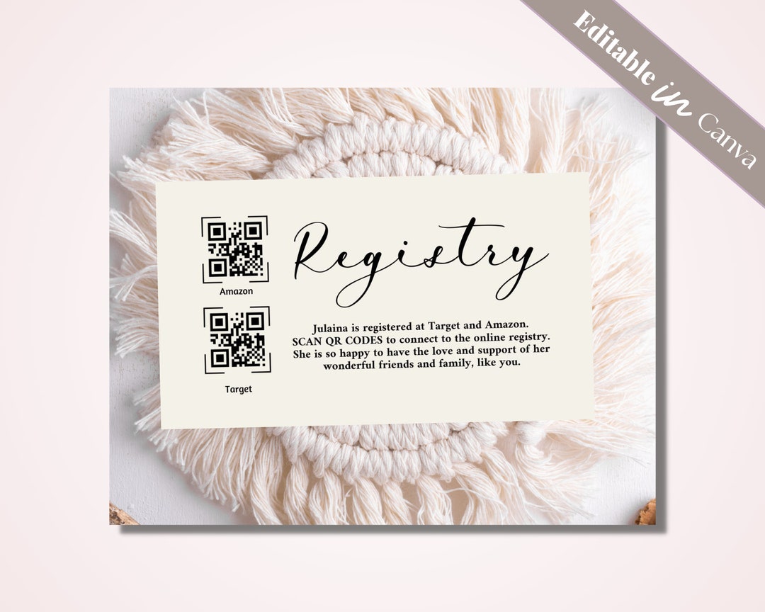 Baby Shower Registry Card With QR Codes for Your Online Registry ...