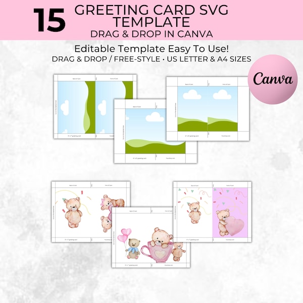 Drag and Drop Greeting Card Templates, Canva Template Bundle 5x7 4x6 and 4.75x4.75, Printable Card Template, Foldable Cards Instant Download