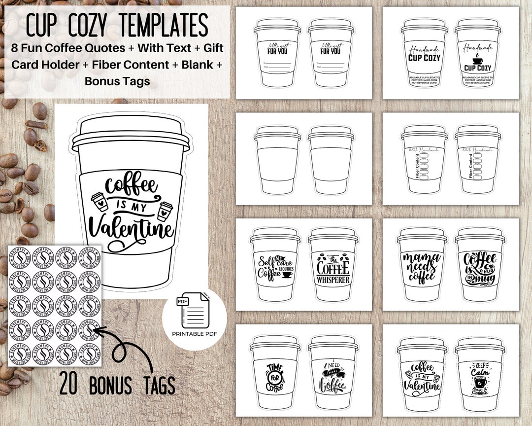 Cup Cozy Template, Cup Sleeve Template, Cup Cozy Display Card, Holder ...