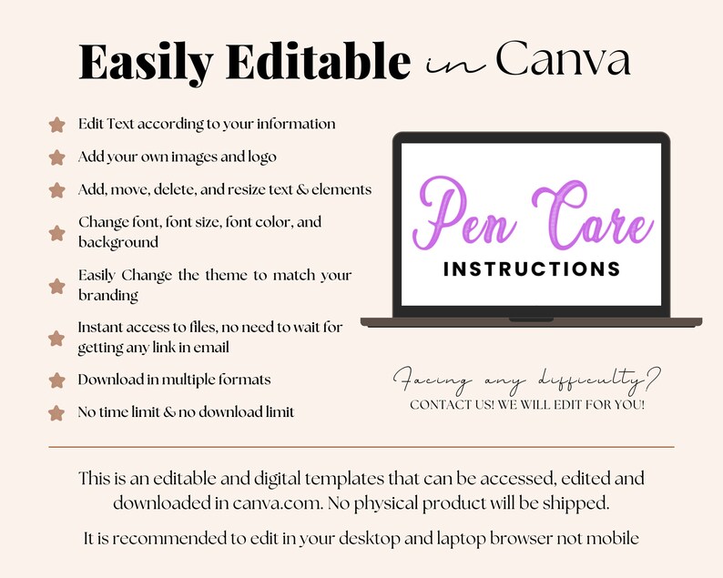 Editable Pen Care Card Template Epoxy Pen Care Card Epoxy Etsy