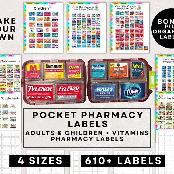 610+ Pocket Pill Labels for Pill Organizer in Canva. Pocket Pharmacy Label Ultimate Bundle | Printable Pill Case Labels | DIY Custom Labels