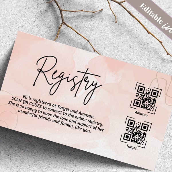 Baby Shower Registry Card with QR Codes for your online registry, Printable Gift Registry QR Code, How to Create a QR code Guide Included