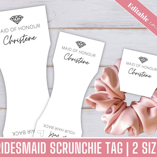 Scrunchie Tag, Bridesmaid Scrunchie Tag, Scrunchie Sizing Patterns, Scrunchie Tag Template, Scrunchie, Bridesmaid Scrunchie Tag Printable