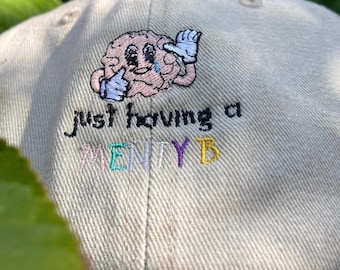 Embroidered vintage cap with brain and colorful "Menty-B" lettering | sand-beige | unisex dad hat | embroidered cap | 100% cotton