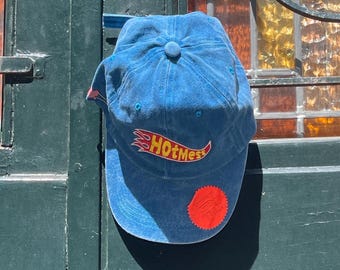 Embroidered vintage cap with "Hot Mess" lettering in flames | turquoise blue | unisex dad hat | embroidered cap | 100% cotton
