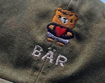 Embroidered vintage cap with bear and dusty rose "BEAR" lettering | black | unisex dad hat | embroidered cap | 100% cotton