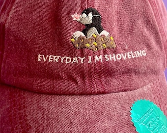 Embroidered vintage cap with a mole and pink "Everyday I'm shoveling" lettering | blue | unisex dad hat | embroidered cap | 100% cotton