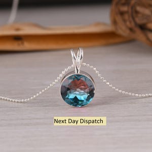 Rare Bio Alexandrite Silver Necklace, Gemstone Necklace With Silver Chain, Bezel Doublet Gemstone Necklace For Her, Best Valentine Gift.