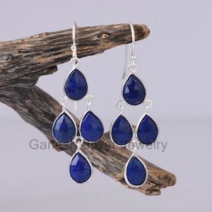 Classic Lapis Lazuli Chandelier Earring, Blue Stone Ear Wire Earring, 925 Sterling Silver Earring, Designer Earring For Women, Gift Item.