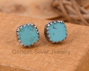 Turquoise Stud Earrings, Sterling Silver Studs, Earrings For Women,  Anniversary Gift For Her