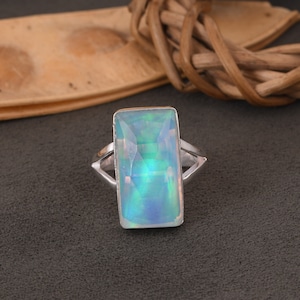 Anillo de piedra preciosa de ópalo Sky Aurora, anillo de plata 925 hecho a mano, anillo único, anillo de tendencia para mujer, regalo de aniversario para esposa, joyería de regalo.