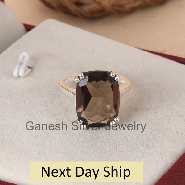 Attractive Smoky Quartz Gemstone Ring, 925 Silver Prong Set Ring, Handmade Jewelry For Women, Trending For Gift, Anniversary Gift For Wife.