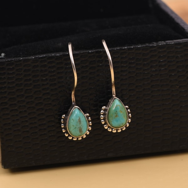 Superbe boucle d'oreille en pierres précieuses turquoise Kingman, boucle d'oreille en argent sterling 925, boucles d'oreilles pendantes pour femme, jolie boucle d'oreille en fil métallique, bijoux