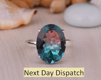 Attractive Bio Alexandrite Doublet Quartz Gemstone Ring, 925 Sterling Silver Ring, Handmade Ring, Proposal Ring For Women's, Bridal Jewelry.