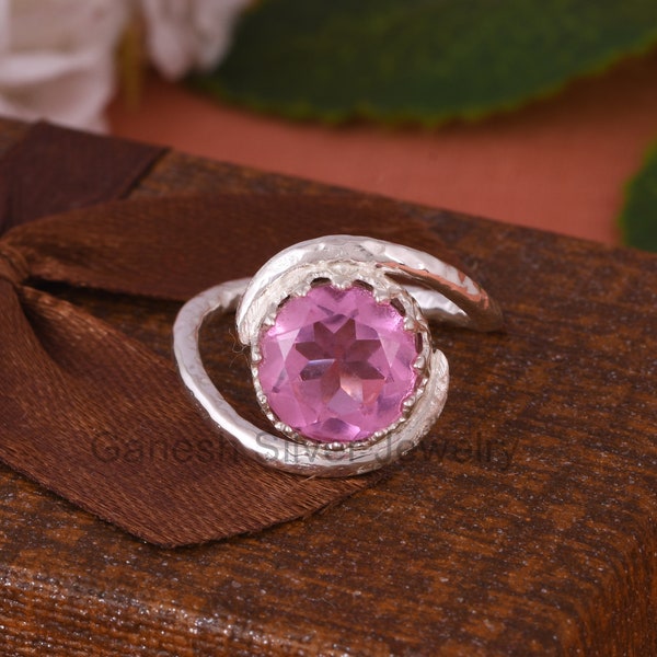 Round 10.00mm Pink Kunzite Ring, Women Ring, 925 Sterling Silver Kunzite Wedding Ring, Gemstone Ring, Designer Ring, Statement Ring, Jewelry