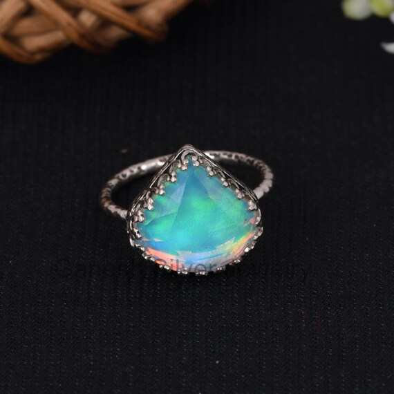 Gorgeous White Aurora Opal Ring, 925 Silver Handmade Ring, Attractive Gemstone Ring, Anniversary Gift For Wife, Wedding Gift, Birthday Gift.