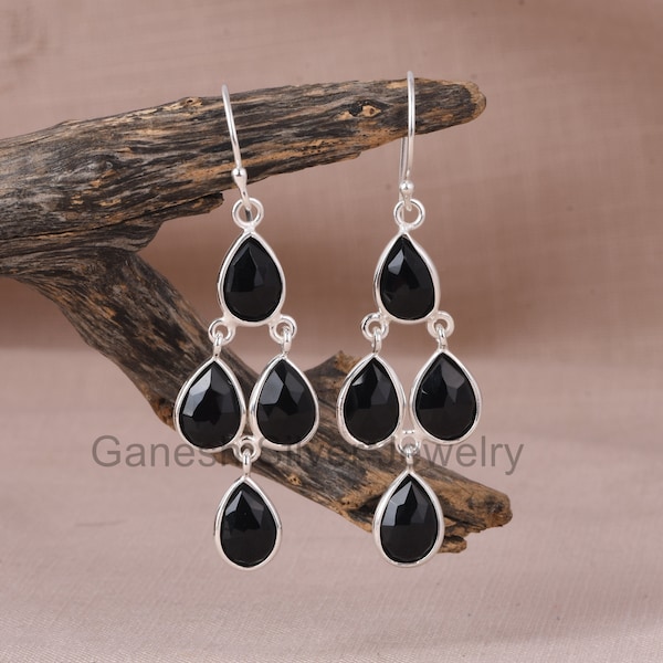 Attractive Black Onyx Dangle & Drop Earring, Cute Chandelier Earring For Women, 925 Silver Handmade Earring, Every Occasion Gift Earring.