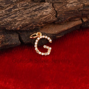 Colgante con cadena y diamante con la letra inicial G del alfabeto, colgante de oro amarillo puro de 14 quilates, collar con la inicial G y cadena de oro, regalo para el amor