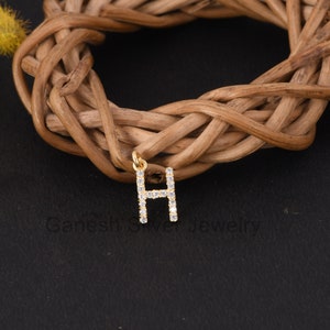 Colgante pavé de oro de 14 k con letra H y diamante - Colgante con iniciales personalizadas - Colgante con dije de cuentas de diamantes - Colgante con letra H del alfabeto como regalo