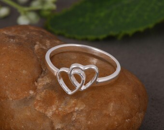 Sterling Silver Two Heart Ring, Interlocked Love Band