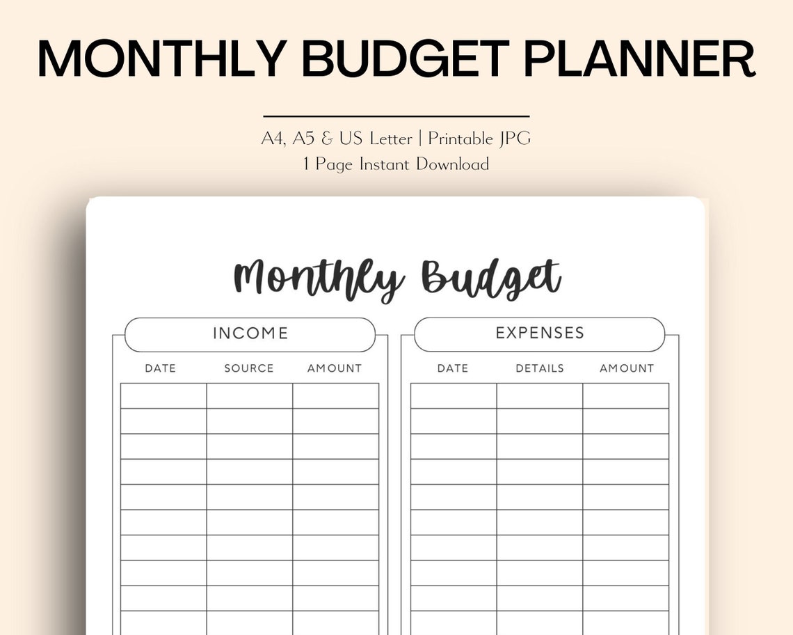 Monthly Budget Planner Printable A4 A5 US Letter & Half - Etsy