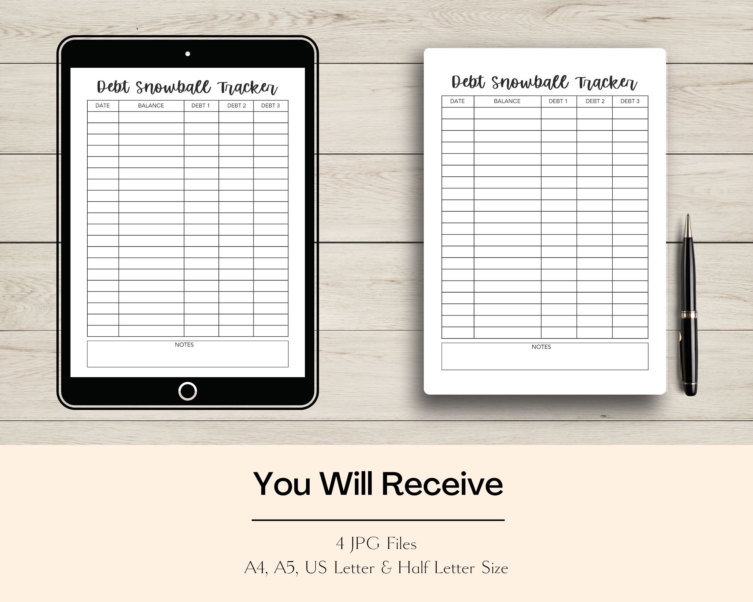 Debt Snowball Tracker Printable A4, A5, US Letter &amp; Half Letter Sizes ...