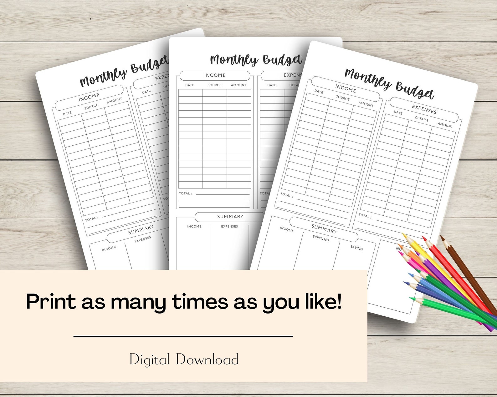 Monthly Budget Planner Printable A4 A5 US Letter & Half - Etsy