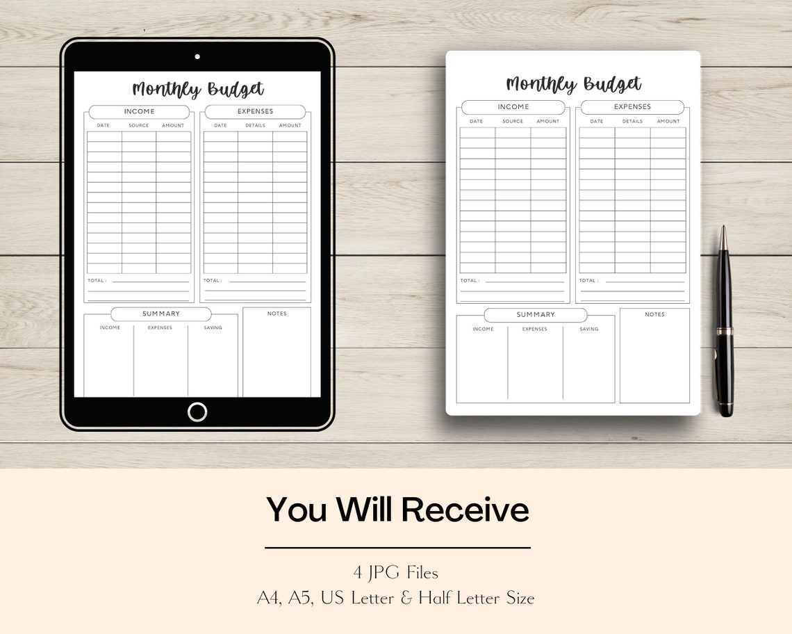 Monthly Budget Planner Printable A4 A5 US Letter & Half - Etsy