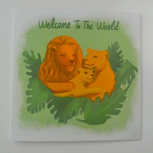 Arte del leone, Benvenuti nel mondo, Famiglia Lions, nuovo bambino, biglietto per i nuovi genitori, biglietto di compleanno, biglietto fatto a mano