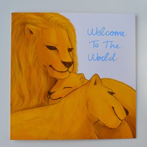 Lion and Lioness, Baby boy, new born baby, Lions family, new parents card, birthday card, handmade card
