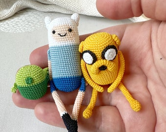 2 in 1 Jake & Finn miniature crochet handmade gift adventure time cartoon characters collectible gift