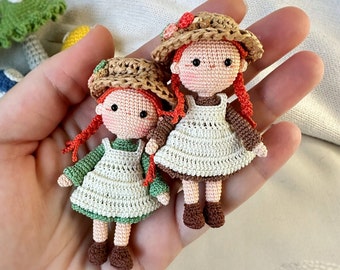 Miniature Anne doll handmade crochet 7.5 cm