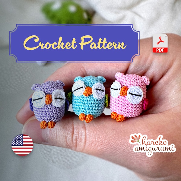 PATTERN - Muffin the Owl no-sew crochet pattern/tutorial microcrochet miniature amigurumi microtoy