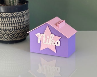 Money box personalized | Custom Name Piggy Bank Pocket Money | Birthday Baptism Christmas Gift Girl | Pink Star