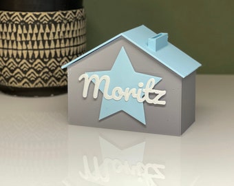 Money box personalized | Custom Name Piggy Bank Pocket Money | Birthday Baptism Christmas Gift Boy | Blue Star