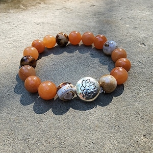 Carnelian with Fire Crackle Agate Handcrafted One of a Kind Bracelet