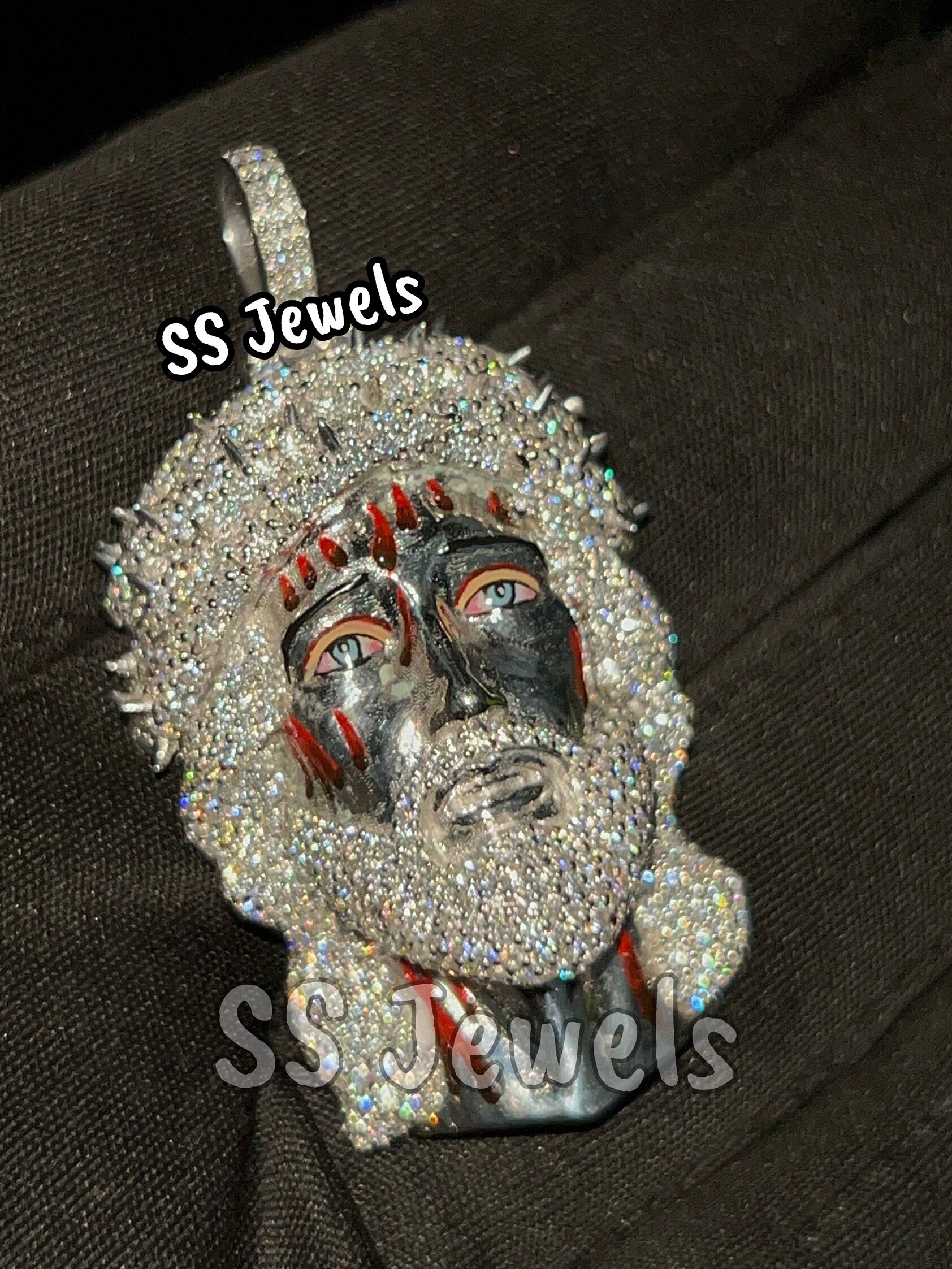 Men's Iced Out 3D Jesus Face Pendant Real 14K White Gold Rapper Jesus