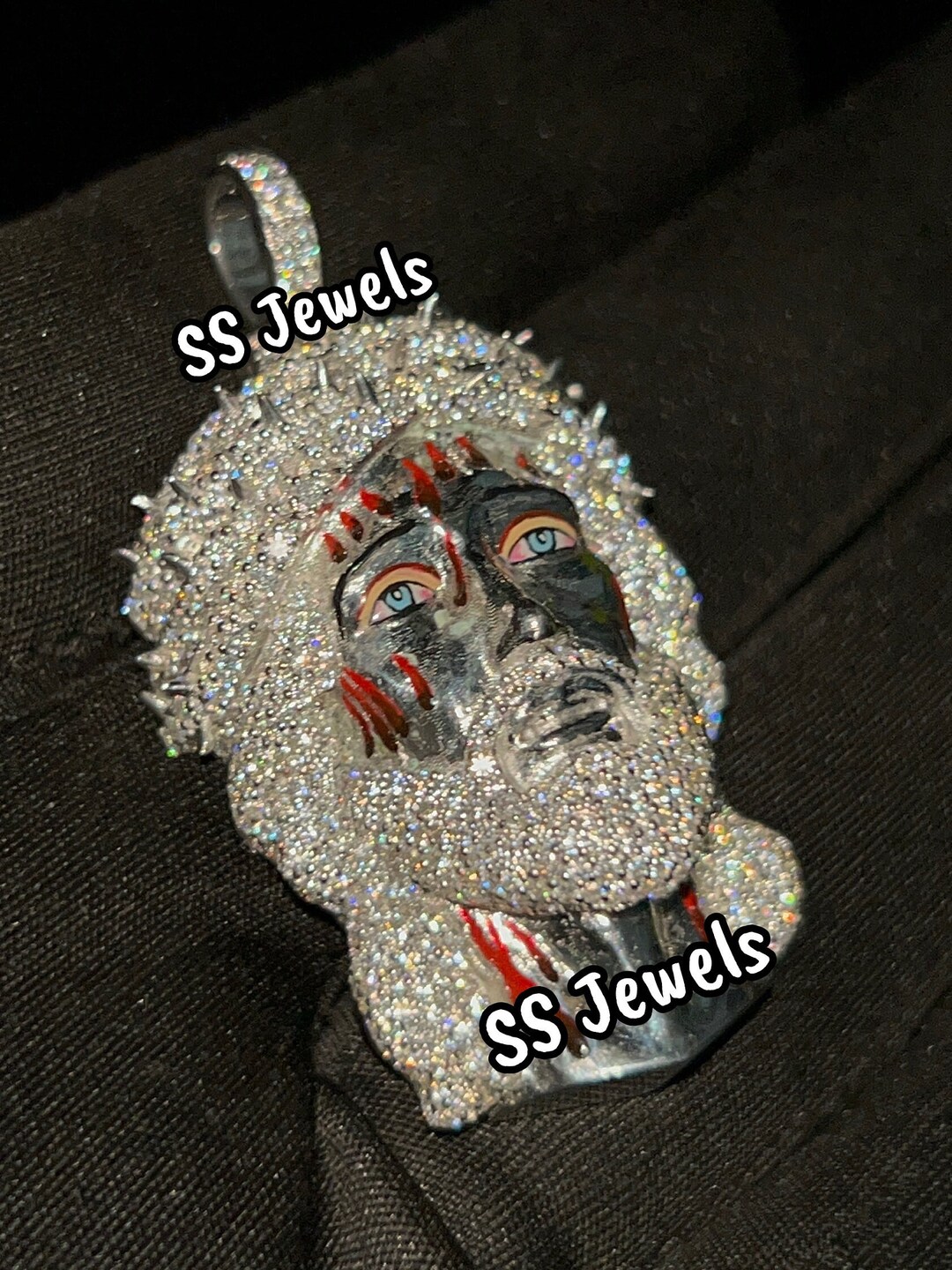 Men's Iced Out 3D Jesus Face Pendant Real 14K White Gold Rapper Jesus