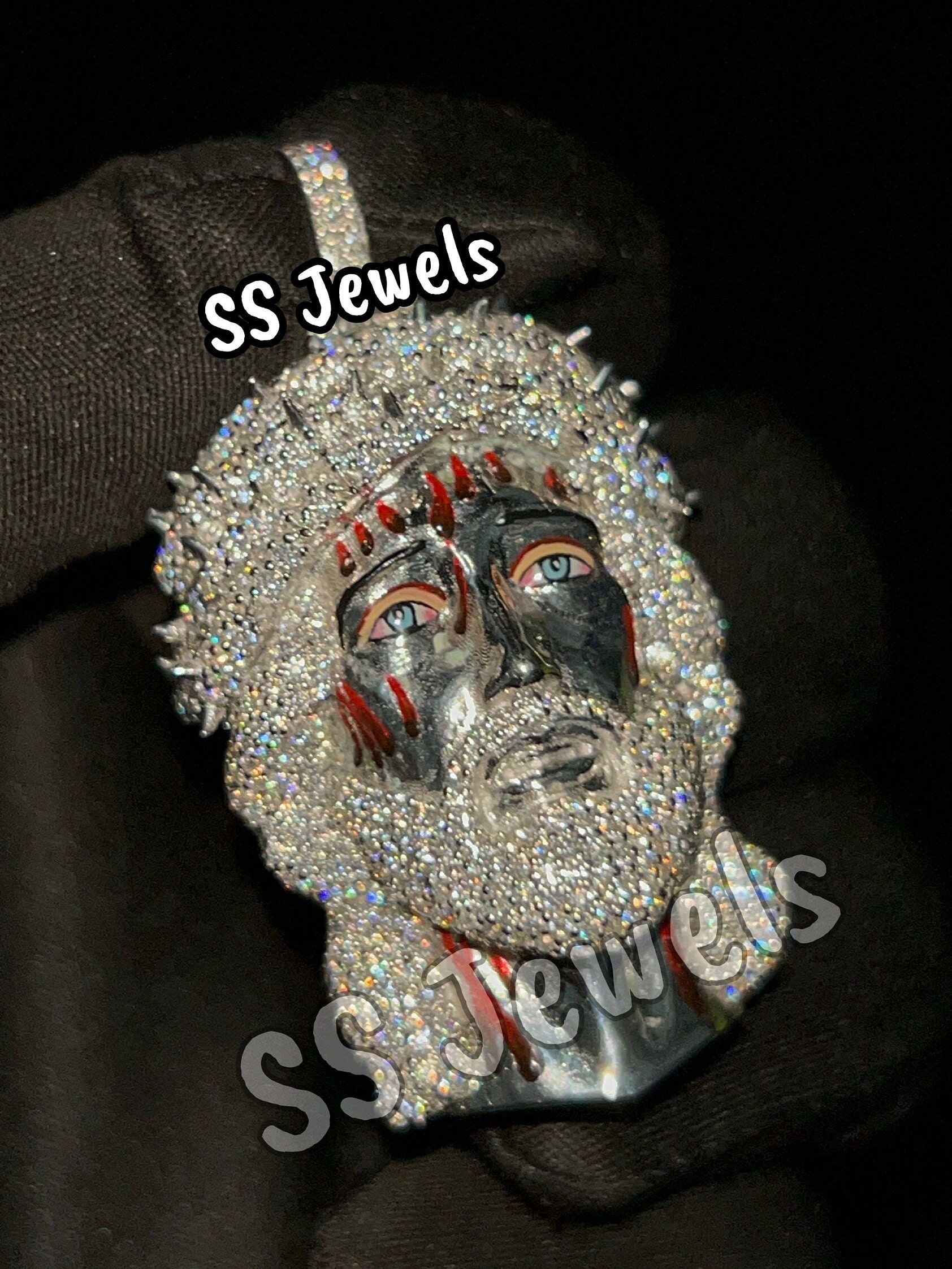 Men's Iced Out 3D Jesus Face Pendant Real 14K White Gold Rapper Jesus