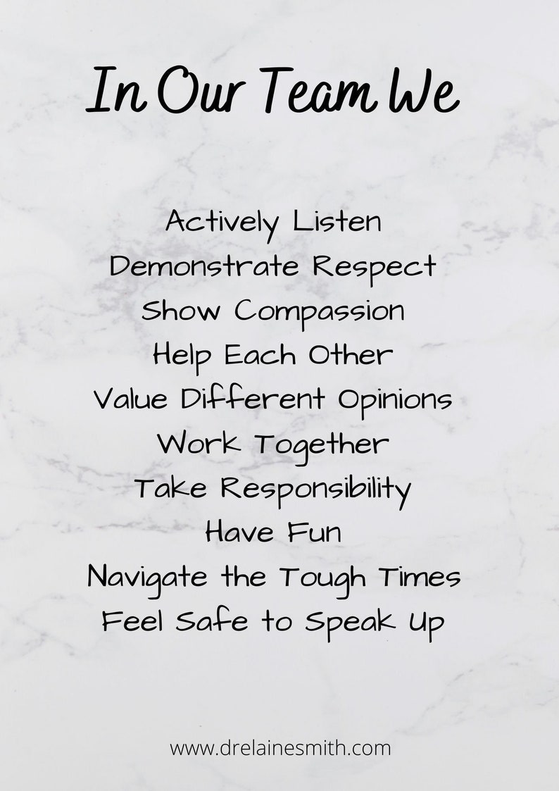 Team Values Team Work office Art a4 Printable mental Health At Work