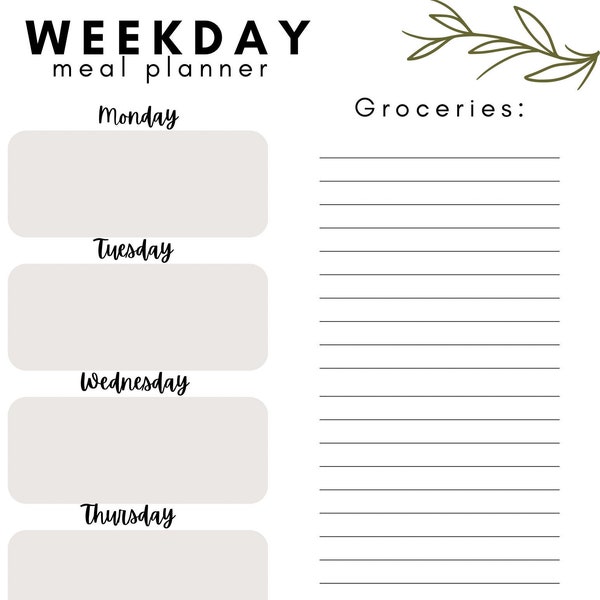 Printable weekly planner | weekly meal planner | PDF template | canva template | custom planner | meal plan