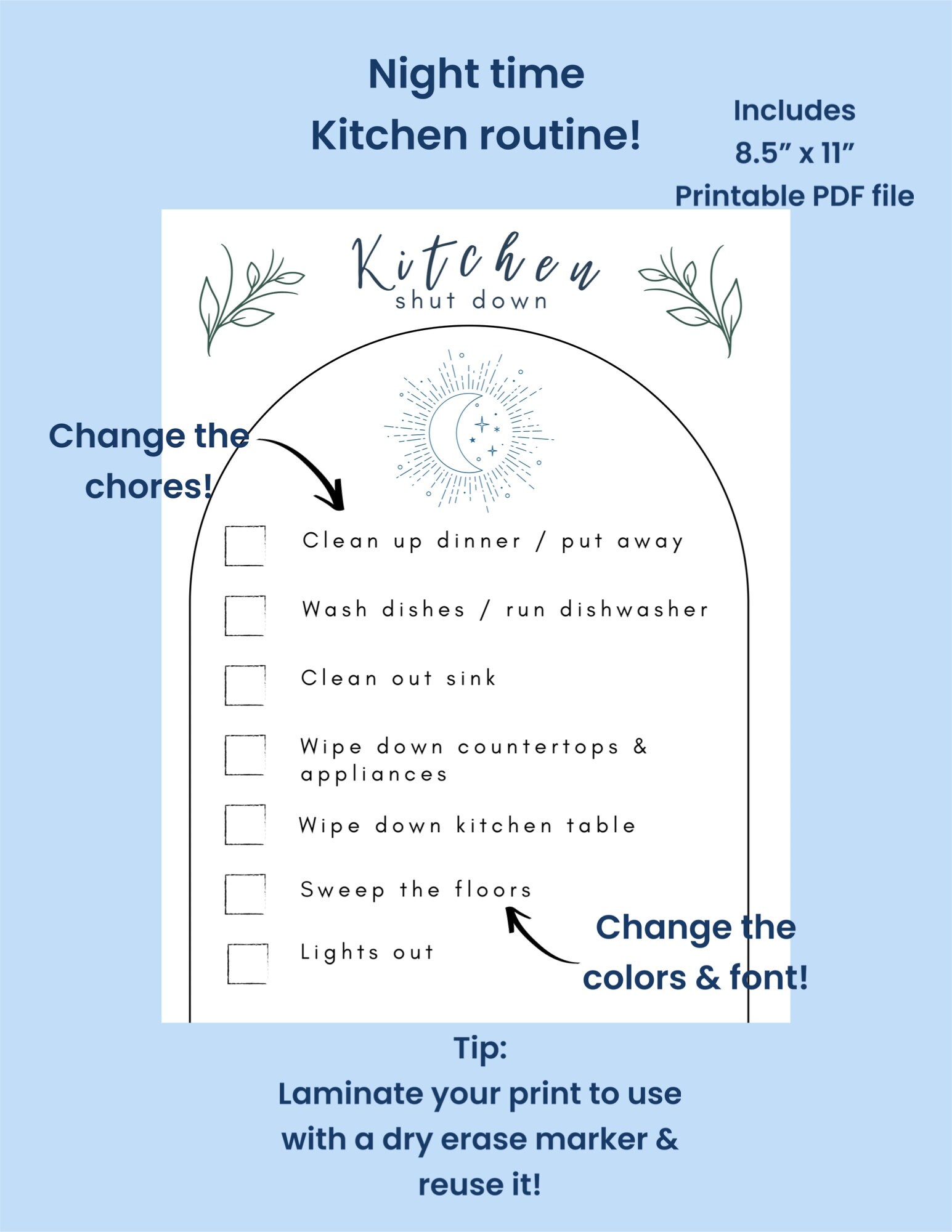 Night Time Routine Routine Template Kitchen Routine Evening Routine ...