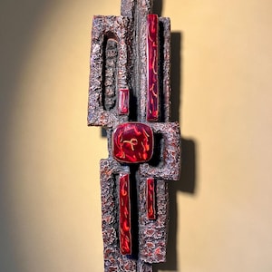 Square angular version - ARS MUNDA - Midcentury Modernist Brutalist Wall Sculpture - seventies
