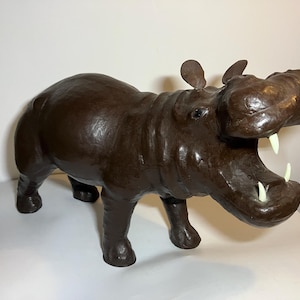 Vintage leather hippopotamus hippo ornament - 1960&#39;s