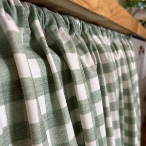 Green Gingham Kitchen Curtain: Handmade Cotton Appliance Cover Cottagecore
