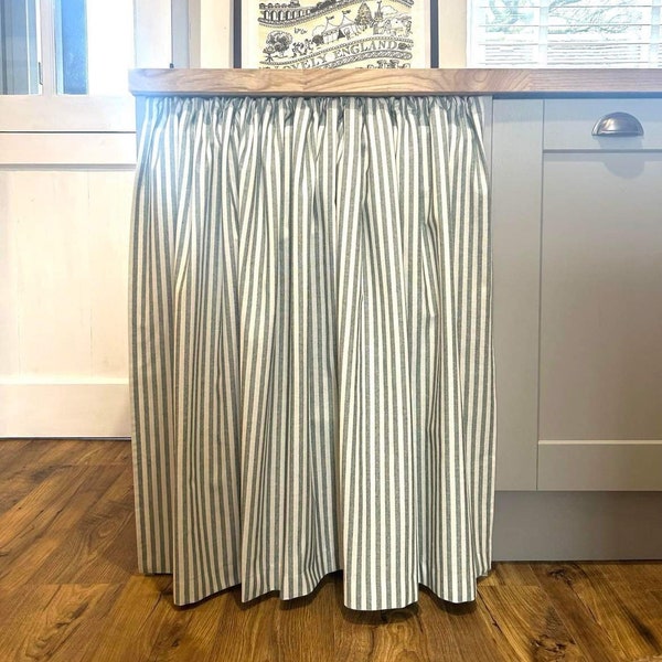 Kitchen Hideaway Curtain in natural and green stripe, Cupboard Curtain, Kitchen Curtain, Appliance Curtain, Washing Machine Curtain