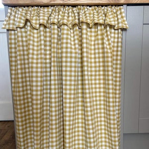 Gingham Kitchen Curtain, Hideaway, Appliance Curtain, Sunny Yellow Frill, Cottage Decor
