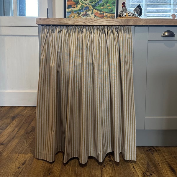 Kitchen Hideaway Curtain in natural and yellow stripe, Cupboard Curtain, Kitchen Curtain, Appliance Curtain, Washing Machine Curtain