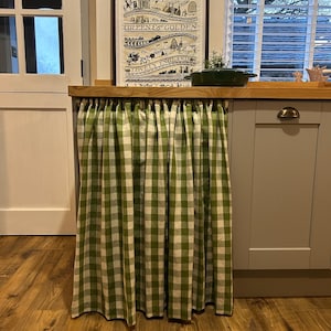 Gingham Kitchen Curtain: Linen Cotton Blend, Green, Cottagecore, cafe