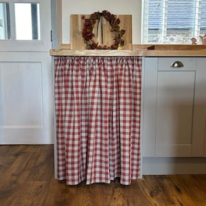 Gingham Hideaway Curtain in Brick, Curtain, Kitchen Curtain, Appliance Curtain, Washing Machine Curtain, Washing Machine Cover